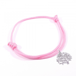 Bracelet cordon tressé rose bonbon et arbre de vie en argent massif 925