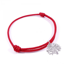 Bracelet cordon tressé rouge et pendentif arbre de vie en argent massif 925