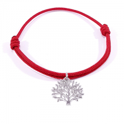 Bracelet cordon tressé rouge et pendentif arbre de vie