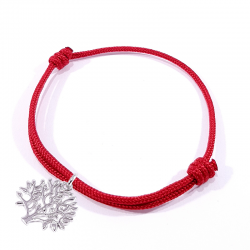 Bracelet cordon tressé rouge et arbre de vie en argent massif 925