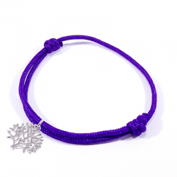 Bracelet cordon tressé violet et arbre de vie en argent massif 925