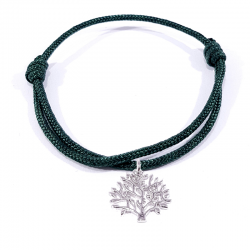 Bracelet cordon tressé vert foncé et pendentif arbre de vie