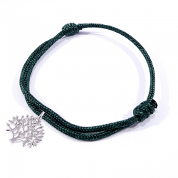 Bracelet cordon tressé vert foncé et  arbre de vie en argent massif 925