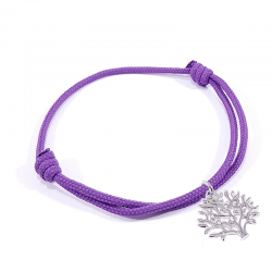 Bracelet cordon tressé violet et pendentif arbre de vie en argent massif 925