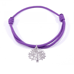 Bracelet cordon tressé lilas et pendentif arbre de vie en argent massif 925