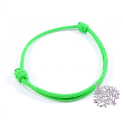 Bracelet cordon tressé vert fluo et pendentif arbre de vie en argent massif 925