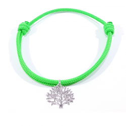 Bracelet cordon tressé vert fluo et pendentif arbre de vie