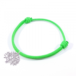 Bracelet cordon tressé vert fluo et arbre de vie en argent massif 925