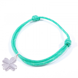 Bracelet porte bonheur en cordon tressé vert d'eau et pendentif trèfle