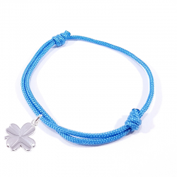 Bracelet porte bonheur en cordon tressé bleu et trèfle en argent massif
