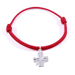 Bracelet porte bonheur en cordon tressé rouge et pendentif trèfle