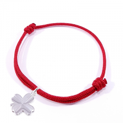 Bracelet porte bonheur en cordon tressé rouge et trèfle en argent massif