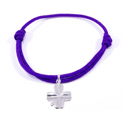 Bracelet porte bonheur en cordon tressé violet et pendentif trèfle