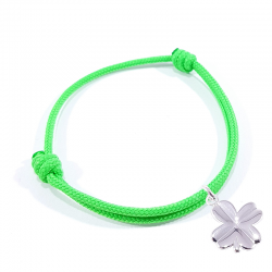 Bracelet porte bonheur en cordon tressé vert fluo et pendentif trèfle