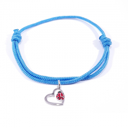 Bracelet cordon tressé bleu polaire avec pendentif coccinelle posée sur cœur