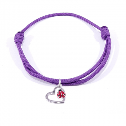 Bracelet cordon tressé lilas avec pendentif coccinelle posée sur cœur