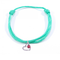 Bracelet cordon tressé vert menthe avec pendentif coccinelle posée sur cœur