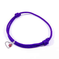 Bracelet cordon tressé violet avec coccinelle posée sur cœur en argent et laque.