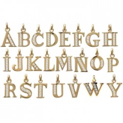 Pendentif lettres alphabet initiale écriture bâton et pierres blanches Plaqué Or