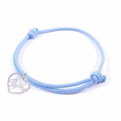 Bracelet cordon bleu bébé avec pendentif cœur ajouré en argent massif