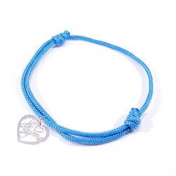 Bracelet cordon bleu polaire avec pendentif cœur ajouré en argent massif 925