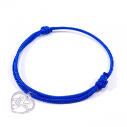 Bracelet cordon bleu royal avec pendentif cœur ajouré en argent  et inscription" Je t'aime ".