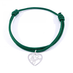 Bracelet cordon vert herbe avec pendentif cœur ajouré