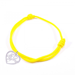 Bracelet cordon jaune avec pendentif cœur ajouré en argent