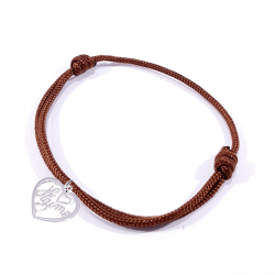 Bracelet cordon marron avec pendentif cœur ajouré en argent  et inscription" Je t'aime ".