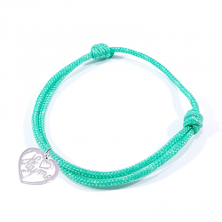 Bracelet cordon vert menthe avec pendentif cœur ajouré en argent