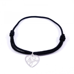 Bracelet cordon noir avec pendentif cœur ajouré en argent massif 925