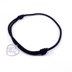 Bracelet cordon noir avec pendentif cœur ajouré en argent