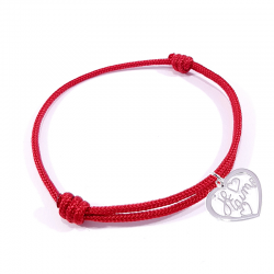 Bracelet cordon rouge avec pendentif cœur ajouré en argent massif 925 et inscription" Je t'aime ".