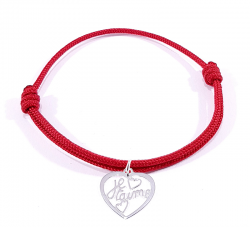 Bracelet cordon rouge avec pendentif cœur ajouré en argent massif 925