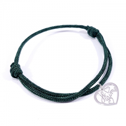 Bracelet cordon vert foncé avec pendentif cœur ajouré en argent massif 925 et inscription" Je t'aime ".