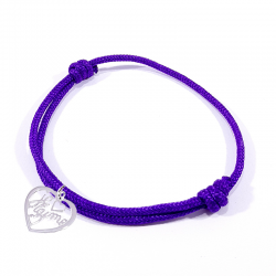 Bracelet cordon violet avec pendentif cœur ajouré en argent