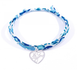 Bracelet en tissu liberty bleu cristal de capucine et pendentif cœur ajouré