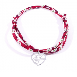 Bracelet en tissu liberty rouge fraise des bois et pendentif cœur ajouré