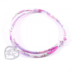 Bracelet en tissu liberty rose et pendentif cœur ajouré