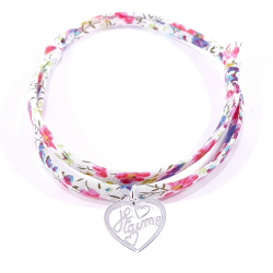 Bracelet en tissu liberty motif fleurs multicolores et pendentif cœur ajouré