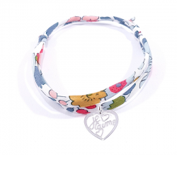 Bracelet en tissu liberty motif fleurs et pendentif cœur ajouré