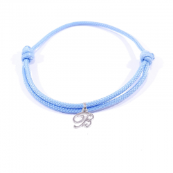 Bracelet cordon bleu bébé avec pendentif initiale B en argent disponible dans de nombreuses couleurs