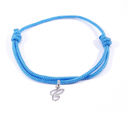 Bracelet cordon bleu polaire avec pendentif lettre initiale C en argent disponible dans de nombreuses couleurs