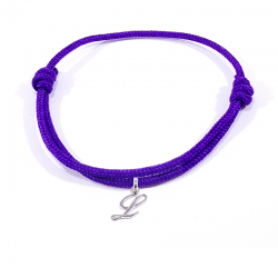 Bracelet cordon violet avec pendentif lettre initiale L en argent disponible dans de nombreuses couleurs