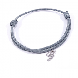 Bracelet cordon gris avec pendentif lettre initiale G en argent disponible dans de nombreuses couleurs