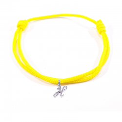 Bracelet cordon jaune avec pendentif lettre initiale H en argent disponible dans de nombreuses couleurs