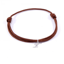 Bracelet cordon marron chocolat avec pendentif lettre initiale I en argent disponible dans de nombreuses couleurs