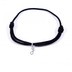 Bracelet cordon noir avec pendentif lettre initiale J en argent disponible dans de nombreuses couleurs