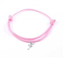 Bracelet cordon rose bonbon avec pendentif lettre initiale F en argent disponible dans de nombreuses couleurs