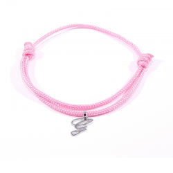 Bracelet cordon rose bonbon avec pendentif lettre initiale G en argent disponible dans de nombreuses couleurs
